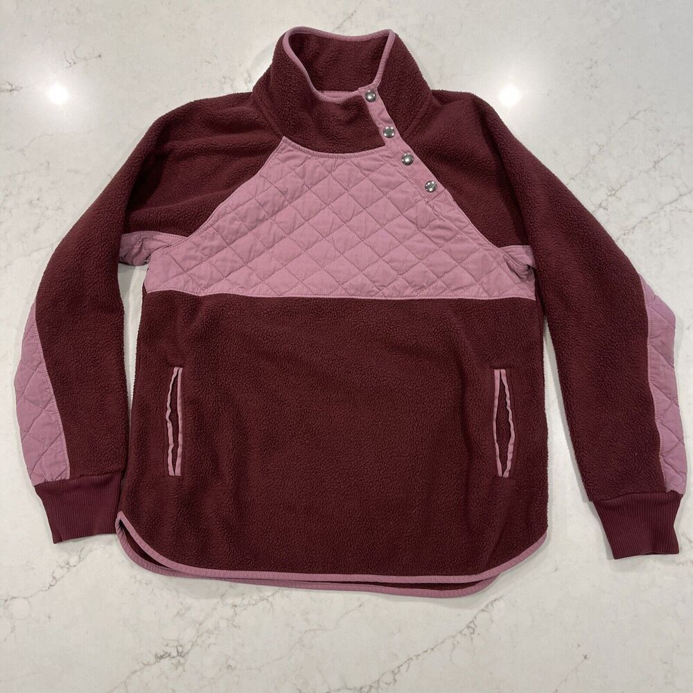 Abercrombie & Fitch Asymmetrical Snap Up Fleece Sweater Jacket Maroon Pink Sz M